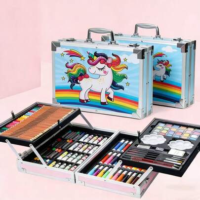 EDVELLA Juego de 145 lápices de colores, set de dibujo y arte profesional. Incluye lápices de colores, lápices acuarelables y herramientas de dibujo. Estuche de aluminio plegable, ideal para estudios y útiles escolares.