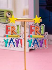 1 Pair Fashion Teacher's Day Earrings, Acrylic Letter & Ruler Design, Suitable For Students And Teachers, Great Gift Choice - FRIYAY Letters - View 7
