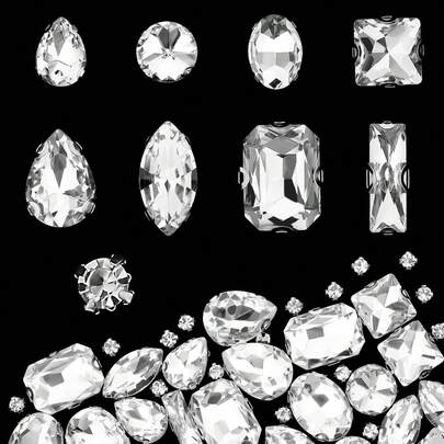 WENSIDUO 300Pcs Shimmering Glass Rhinestones - Mixed Shape Silver Claw Decorations For Jewelry, Clothes, Shoes & More - Premium White Crystal Gems, Dazzling Flat Back Accents, Easy Stitching, Bulk Pack For Glamorous Designs