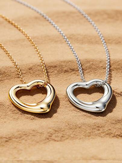 1pc 925 Sterling Silver Modern Minimalist Asymmetrical Hollow Heart Pendant Necklace, Suitable For Women, Valentine's Day Gift, Daily Wear Clavicle Chain