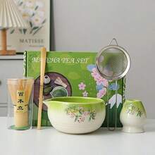 1pc/5pcs Peach Blossom Gradient Matcha Tea Set, Includes Matcha Bowl, Matcha Whisk, Matcha Cup, Stirrer, Tea Spoon, Tea Bowl Set, Matcha Preparation Tools, Dessert & Beverage Making Tools, Japanese Gift Box, Matsukawara Matcha Stirring Set, Gift For Matcha Enthusiasts - Multicolor - View 9