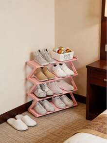 1pc 4-Tier Z-Shaped Shoe Rack, Plastic Freestanding Storage Shelf, Multi-Function High Capacity Storage Rack, Easy Assembly Floor Standing, No Tools Required, Stackable, Essential For Home & Dorm, Space Saving, Organizer For Shoes, Boots & Miscellaneous, Suitable For Hallway, Wardrobe, Living Room, Bedroom - Multicolor - View 4
