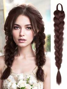 18 Inch Women Synthetic Fiber Ponytail, Including Low Ponytail, Double Ponytail, High Ponytail, Long Twist Braid, Side Single Ponytail, Twist Boxer Braid, Suitable For Daily Wear - Dark Brown - View 13