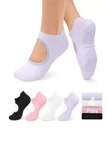 1/2/4双装透气网眼瑜伽普拉提防滑踝袜，女士运动低帮袜 - 彩色 - 查看 1