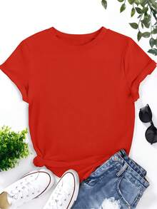 Artistic Orange Dragonfly Floral Pattern Shirt Casual Cotton Crew Neck Short Sleeved Versatile Stylish Artistic Decorative Style Enthusiasts - 紅色 - 查看 3