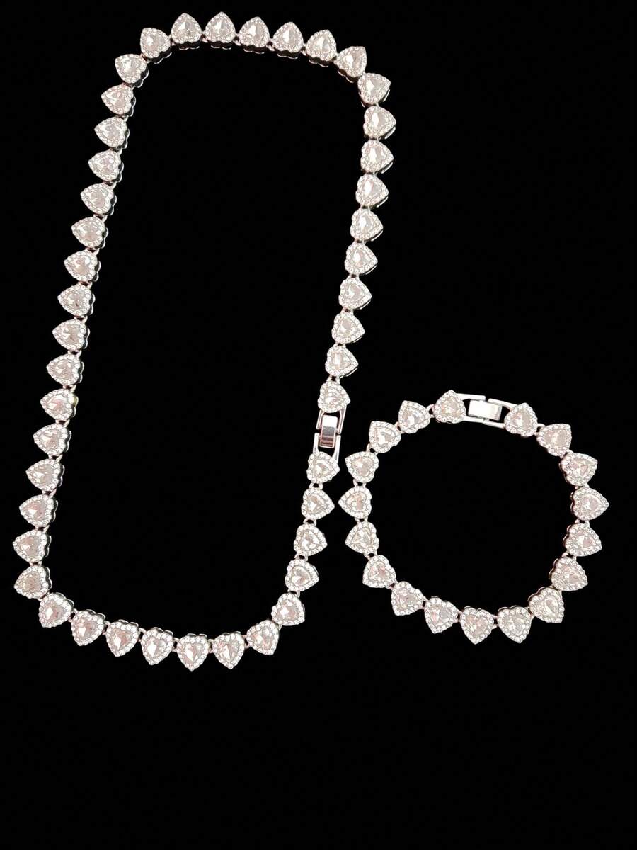 Unisex Hip-Hop Heart Necklace, 10mm Heart-Shaped Crystal Pendant Necklace, Fashionable Classic Retro Punk Necklace, Women's Necklace Jewelry Set, Suitable For Party Or Daily Wear, Valentine's Day Gift - Yellow Gold - View 1