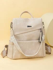 High-Quality Leather Large Capacity Women's Backpack, Classic Female Student Bookbag, Travel Rucksack - Beige - View 4