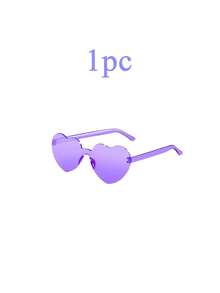 10副透明心形派对眼镜，无框紫色心形眼镜，透明糖果色眼镜，适合派对、婚礼派对用品、游泳、海滩、生日、嘉年华和其他娱乐活动及派对礼品，颜色随机搭配，节日庆典配饰，男女通用心形连体眼镜，可用于拍照 - 紫色 - 查看 11