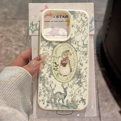 1pc TPU Material Retro Mori Style Deer & Rabbit Pattern Phone Case Compatible With IPhone 17 Pro Max/17/16 Pro Max/15/13/12/11, S20 FE/A15/S24/A55, Note 11/Note 12/Note 13 Pro, Full Coverage Anti-Drop Soft Protective Phone Cover