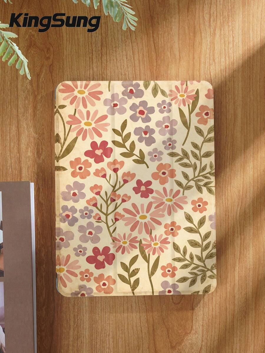Kingsung Ốp bảo vệ máy tính bảng họa tiết hoa lá, tương thích với iPad Air 8 (M4) 2026 (11 inch), Air 8 (M4) 2026 (13 inch), iPad Pro 11 inch (9.7/10.2/10.5/10.9/12.9 inch), thế hệ thứ 10, Galaxy Tab S6 Lite 10.4 inch, Kindle Paperwhite thế hệ thứ 12 2024, Kindle (thế hệ thứ 11) 2022, mềm mại, chống sốc, chân đế thông minh/tự động bật/tắt màn hình.