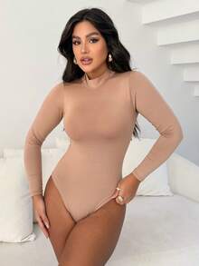 Women's Bodysuit Kit, High Neck, Long Sleeve, Second Skin, Basic, Versatile, Fashion Blogger Style, - 黑米灰 - 查看 6
