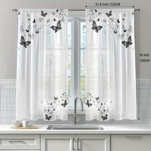 2pcs Black Tulle Curtains With Butterfly And Botanical Patterns, 2D Flat Print, Translucent Fabric, Suitable For Living Room, Bedroom, Dining Room, And Kitchen, With A Rod Bag Design And A Modern Minimalist Style. - Multicolor - View 7