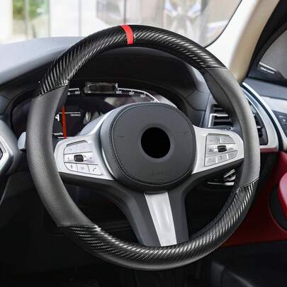 ROJEMXVE 1 Pc Car Steering Wheel Cover, Diameter Of 14.5'-15' Universal Carbon Fibre Leather Steering Wheel Protector, Durable Steering Wheels Wrap For Women And Men, Fit For Most Vehicles
