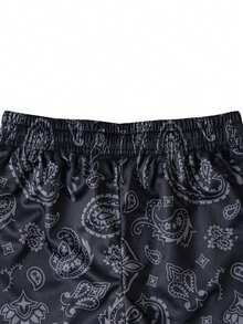 男士轻便速干短裤，休闲印花抽绳沙滩短裤，适合夏季、日常及度假穿着 - 黑色 - 查看 6