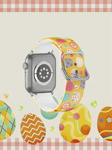 黄色底多图案硅胶表带，兼容 38mm 40mm 41mm 42mm 44mm 45mm 49mm，适用于 Series Ultra/11/10/SE/9/8/7/6/5/4/3/2/1 - 彩色 - 查看 2