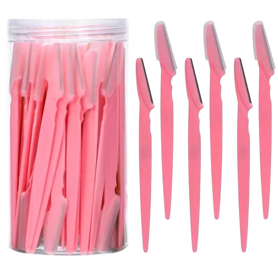 12/40Pcs Eyebrow Trimmer Makeup Beauty Tools Eye Brow Razor Face Body Hair Removal Shaver Blades Eyebrows Shaping Knife - Pink - View 1