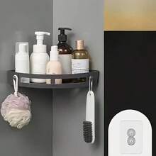 1pc No Drill Adhesive Bathroom Corner Shower Caddy - Wall Mounted Shampoo & Essentials Storage Rack, Triangular Bathroom Wall Mounted Corner Shelf, Shower Basket, Multi-Function No Drill Shampoo & Body Wash Holder, Bathroom Organizer, Cosmetic Storage Rack, Bathroom Accessories, No Drill, Drill-Free Shampoo Rack - Multicolor - View 8