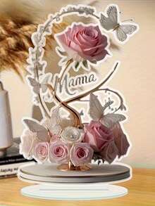 2D 优雅粉色玫瑰蝴蝶“妈妈”亚克力桌面摆件 - 时尚桌面装饰品，适合母亲节、生日和家居装饰，是送给妈妈的完美礼物，也是母亲节礼物。办公桌配件、办公用品、办公室装饰、办公桌配件、办公用品。 - 送給媽媽的禮物 - 查看 4