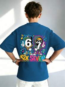 Tween Boy 67 & 67 Puzzle Design Printed T-Shirt, Math Puzzle And Video Game Lover Graphic Tee - Teal Blue - View 4
