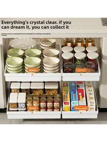 Sliding Cabinet Storage Rack - Expandable, Nano Adhesive Fixation, Space-Saving, Adjustable, Durable, Easy To Install, Suitable For Kitchen And Living Room Food Storage Shelves (With Sliding Rails) - Multicolor - View 11