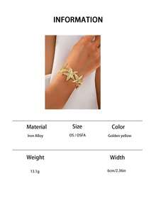 1/3pcs Beach Vacation Metal Geometric Starfish & Shell Bangle Bracelet, Versatile Jewelry Gift For Daily & Holiday Wear - Yellow Gold - View 11