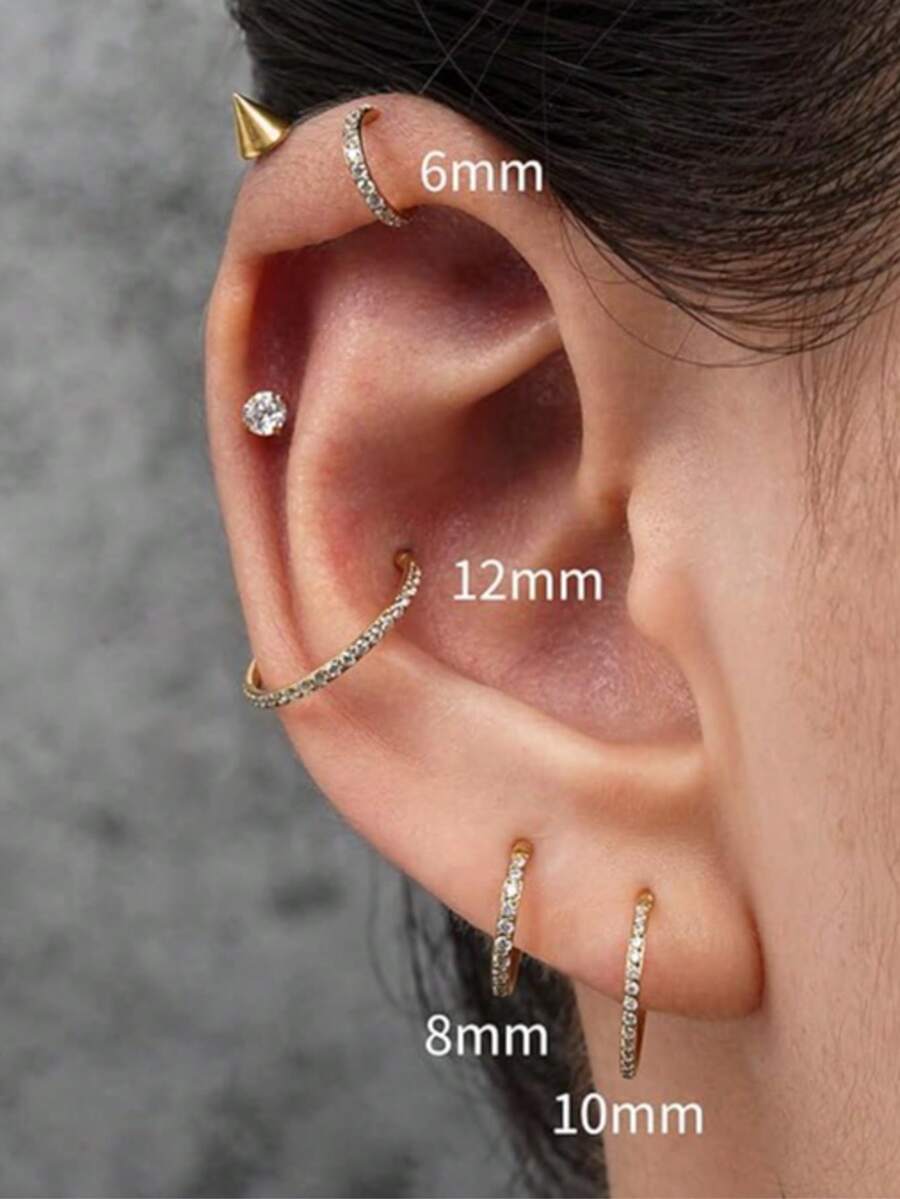 1 件精美不锈钢鼻环，镶嵌闪亮锆石，18K 镀金，铰链式耳骨螺丝耳环唇环，身体穿刺饰品，内径可选：6mm/8mm/10mm/12mm，规格：16G/1.2mm/18G/1.0mm - 氣質耳環 - 查看 1