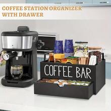 1pc Retro Wooden Coffee Bar Storage Rack, Countertop Coffee Capsule Holder, Desktop Coffee & Tea Accessories Storage Box, Farmhouse Style Coffee Accessory Storage Box, Bar Decor, Home Organization, Back To School Decor - Multicolor - View 2