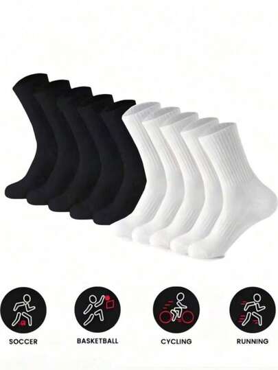 50pcs/40pcs/30pcs/24pcs/20pcs/12pcs/10pcs/8pcs/6pcs/4pcs/2pcs Women Black & White Tight-Fitting Sports Socks, Running Socks, Suitable For Cycling, Thick Comfortable Daily Wear Socks, Couples Casual Warm Long Socks, Antibacterial Moisture-Wicking