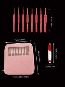 [9pcs Set]Red Soft Handle Crochet Hook Set, Silicone Soft Handle, 2.5-6.0mm 8 Universal Sizes, 1 Safety Yarn Scissors, Anti-Slip Comfortable. Comes With Transparent Window Storage Bag, Durable, Easy To Take And Put, Beautiful Style, Suitable For Personal Use And Gift Giving - Red Handle Crochet Hook Box Set - View 7