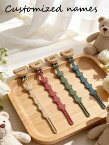 Customized Pacifier Chain, Unique Gift For Infants And Toddlers, Bear Head Clip Style, One-Piece Silicone Material Anti-Drop Chain - Multicolor - View 3