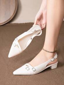 Sandalias de tacón alto de unicolor con hebilla, adecuadas para ir al trabajo, fiesta de vacaciones, oficina, hogar, exterior, primavera, verano, otoño - Blanco - Ver 2