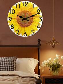 1 pieza Reloj de pared redondo de 12 pulgadas con impresión realista en 2D de girasol, reloj de escritorio silencioso de cuarzo adecuado para el hogar, la oficina y la escuela (baterías no incluidas) - Multicolor - Ver 2