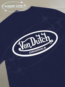 Dutch Manfinity Y2K Style  Print (180g Pure Cotton T-Shirt) Cotton T-Shirt - Soft And Breathable, Green Print 100% Pure Cotton Fabric - Comfortable And Vibrant Summer Streetwear Short-Sleeved T-Shirt, Cool Motorcycle Design, Vintage Summer Men's Everyday Wear T-Shirt - Màu xanh hải quân - Xem 2