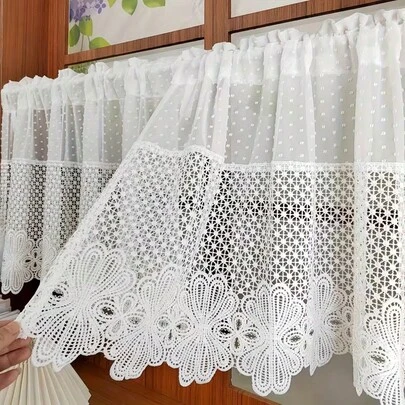1 pieza Cortina bordada con flores vintage, estilo rústico para cocina, dormitorio, sala de estar, divisor, cenefa de flores blancas para café, decoración navideña