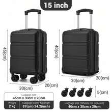 15-Inch Cabin Suitcase (40x30x20 Cm) Under-Seat Luggage, ABS/PC Hard Shell Trolley With 4 Removable 360° Swivel Wheels And 3-Digit Lock, Lightweight Small Travel Trolley For Christmas Holidays, New Year's Holidays, Solo Travel, Weekend City Breaks, Business Trips, Unisex For Women And Men - Black - 查看 3