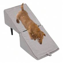 gladney Foldable 2‑In‑1 Pet Ramp And Stairs For Small Dogs Cats - Lightweight Foldable Ramp With Plush Non‑Slip Surface, Wood Frame, 80kg Capacity, Modern Dark Gray Foldable Dog Steps - Dark Grey - View 3