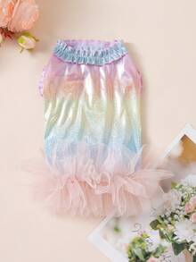 闪亮亮片狗狗连衣裙，薄纱裙摆，春夏宠物狗狗日常穿搭 - 粉色 - 查看 13