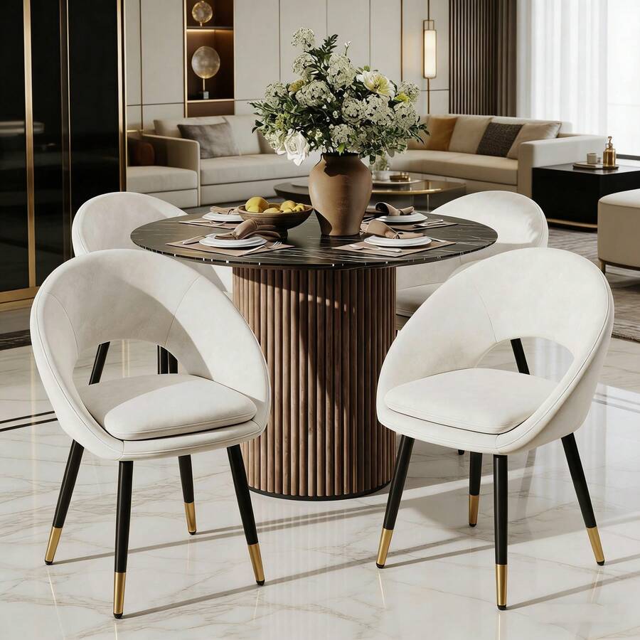 Dining Chairs - Beige + Velvet - View 1