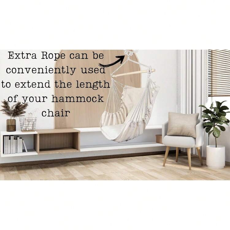 Hammock Swing Chair - Sturdy Metal Frame, Foldable, Portable, Supports Up To 500 Lbs, Comfortable Seating, Ideal For Patios And Lawns, Cotton Blend Fabric, Suitable For Indoor/Outdoor Use. Designed For Bedrooms, Outdoor Spaces, Patios, Balconies, Porches, And Decks. Hanging Hammock Chair With Rope Swing. - B - 查看 9
