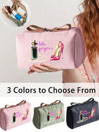 Portable Cosmetic Bag, Cosmetic Storage Bag With Cartoon Perfume Jewelry Pattern Theme, Convenient Travel Storage Bag For Daily Use/Outdoor/Travel, Necessary Multi-Functional Storage Bag For Frequent Travelers, Portable Zippered Cosmetic Bag, Large Capacity Outdoor Travel Storage Bag, Outdoor Bag, Suitable For Holiday Gifts For Sisters, Lovers And Friends