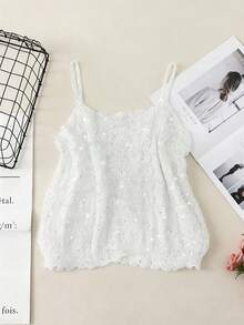 女士夏季亮片镂空针织吊带背心，白色宽松无袖背心，适合叠穿 - 白色 - 查看 1
