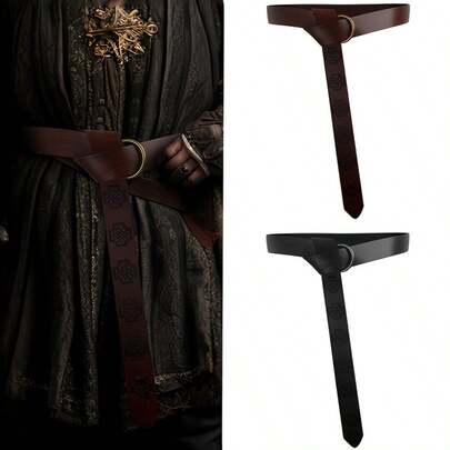 1pc Medieval Embossed PU Leather, O-Ring Belt, Retro Renaissance Knight Belt, Warrior Renaissance Belt For LARP Cosplay And Costumes - Perfect For Cosplay Enthusiasts & Halloween Costume Parties