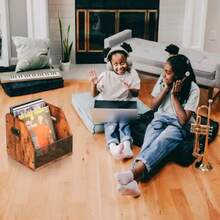 Mueble para Vinilos Cubo Soporte para Discos de Vinilo Caja Organizador de Discos de Vinilo y Álbumes Mueble para Tocadiscos Reproductor de Vinilos Capacidad de 100 LP Porta Vinyl Metal y Madera - Rístico - Ver 7