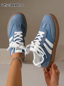 ZKBBO 女士平底休闲鞋、健身健步鞋、轻便舒适复古运动鞋 - 寶藍色 - 查看 1