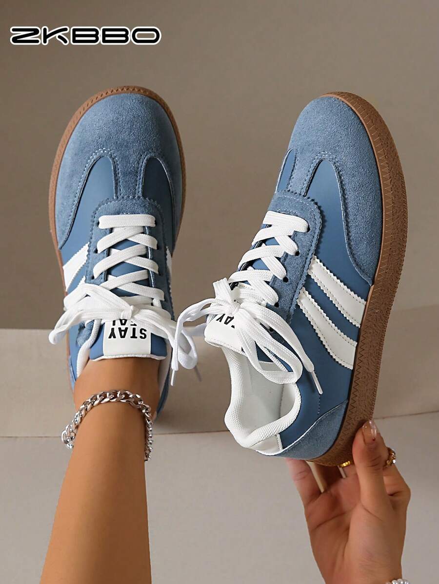 ZKBBO 女士平底休闲鞋、健身健步鞋、轻便舒适复古运动鞋 - 寶藍色 - 查看 1