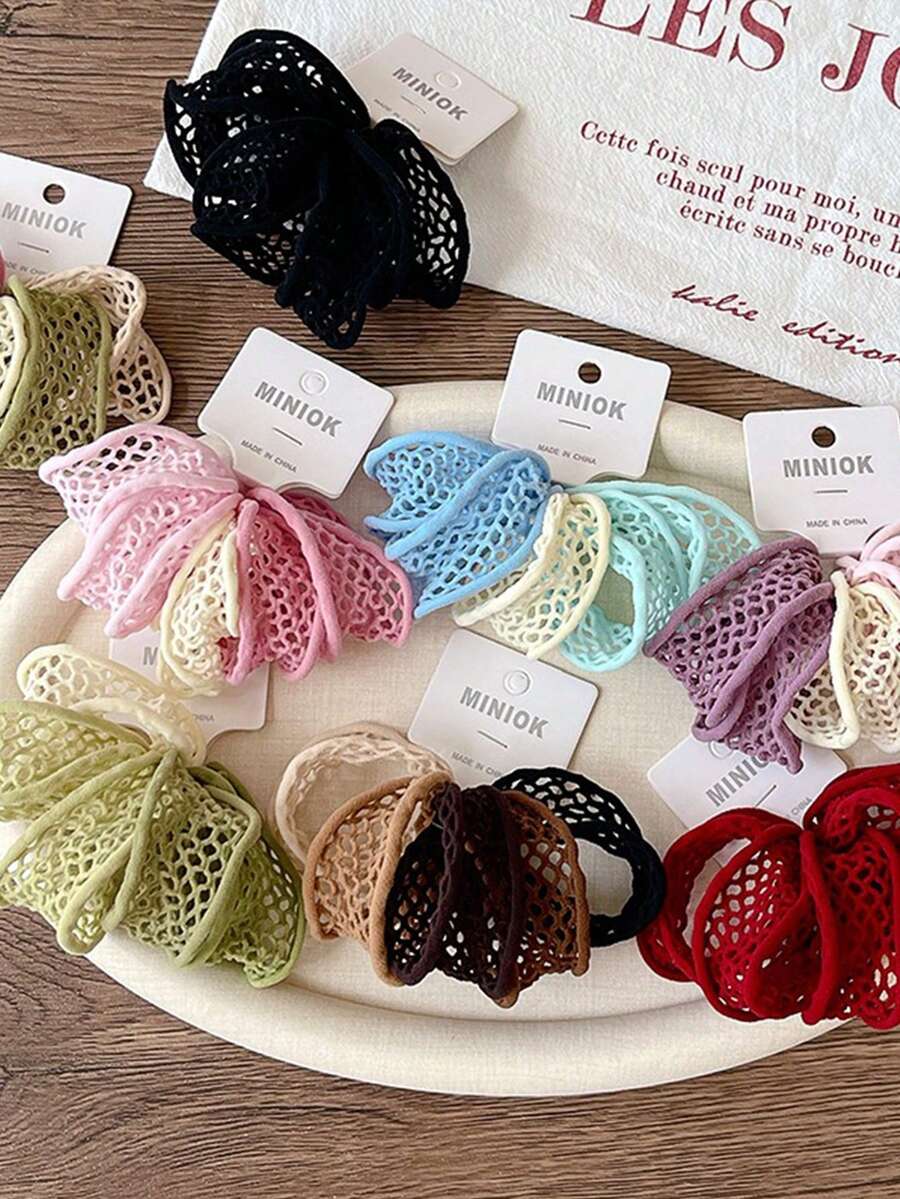 5个镂空网状发圈，2025新款不褪色宽边口罩发圈，女士高弹力简约马尾发圈，橡胶发饰发圈发绳美容家居卧室装饰 - 彩色 - 查看 1