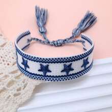 1 pieza Brazalete trenzado hecho a mano con bordado de pentagrama - azul real - Ver 6