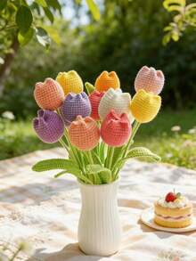 Handmade Crochet Flowers, Everlasting Artificial Woven Flowers, Smiling Knitted Sunflower Simulators, Preserved Flowers, Best Gifts For Christmas, Birthday, Wedding, Graduation, Teacher's Day. Suitable For Restaurant, Room, Bedroom And Other Home Decor, Valentine's Day Gifts And Party Decorations. - Multicolor - View 7