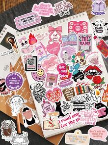 50 Stück rosa kreative Aufkleber, süße rosa wasserfeste Aufkleber geeignet für Laptop, Skateboard, Wasserflasche, Kühlschrank, Gepäck, Gitarre, Tablet, Sammelalbum, Handyhülle, Heimdekoration, Klassenzimmer, Schulmaterial, Geburtstagsparty, Urlaubsgeschenke, Sammelalbum-Zubehör, Schreibwaren, lustige Aufkleber, Kindle - 50 Stück/Satz - Übersicht 1