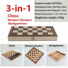 大型国际象棋棋盘，培养战略思维，三合一国际象棋、跳棋、西洋双陆棋，可折叠棋盘，成人木制国际象棋套装，国际象棋、跳棋、西洋双陆棋，培养战略思维，木制国际象棋套装，木制棋盘游戏，最佳新年礼物，11.8 英寸（30 厘米） - 彩色 - 查看 6